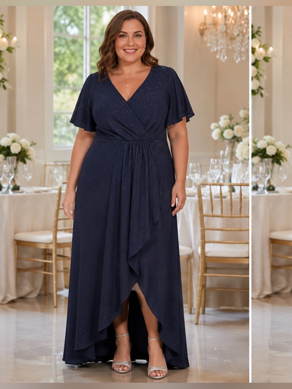 Ever Pretty Navy Sparkle Wrap-Style Midi Dress US 16